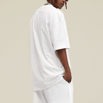 Men’s Oversized White Cotton T-Shirt 305G Heavyweight Layering Essential Crewneck TShirt for Men Unisex Boxy Fit Solid Color Streetwear Tee