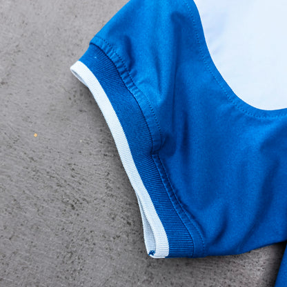 HUILI HDK 2003 Football Jersey - Blue White Color Block V Neck Three Stripe Y2K Streetwear