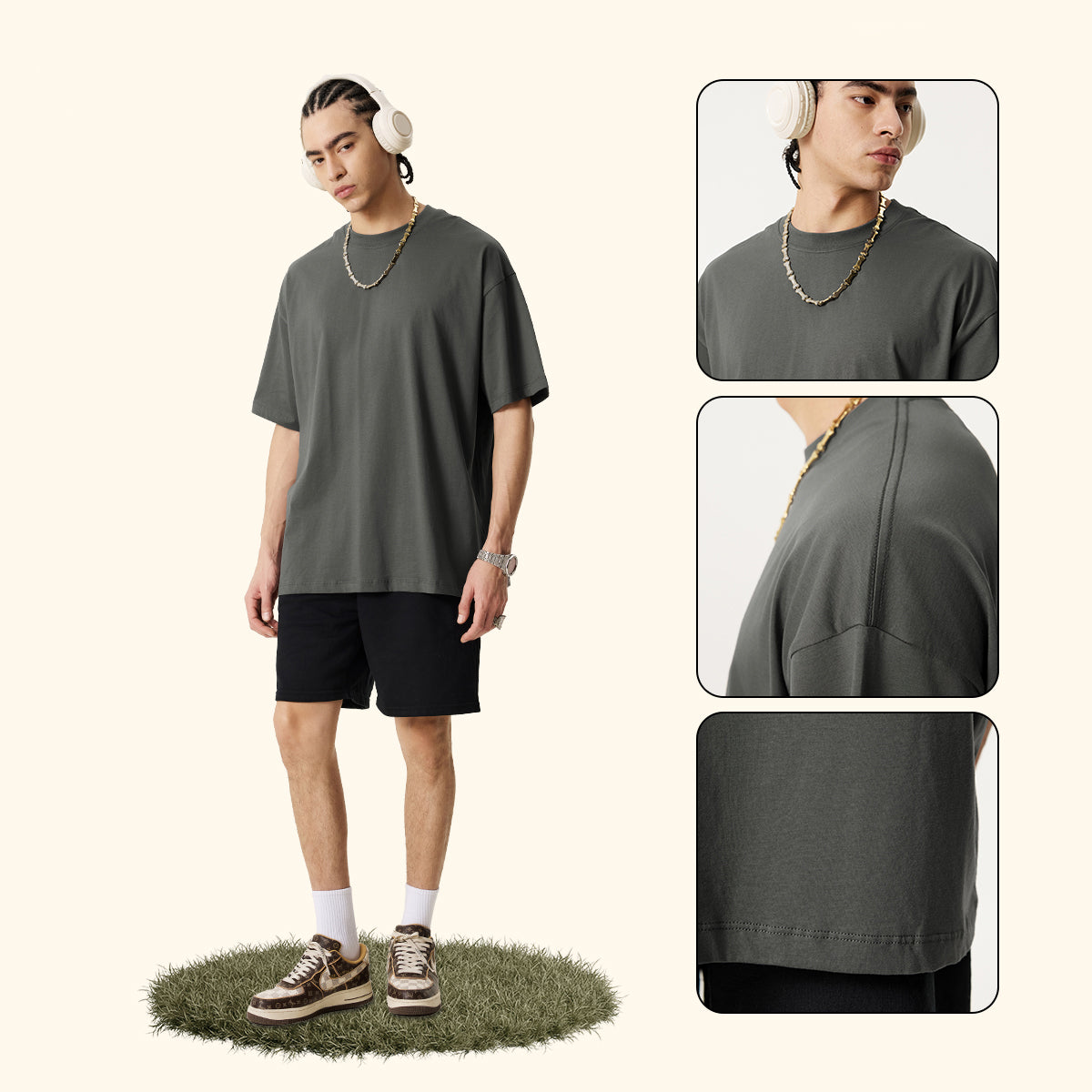 180g high-quality 100% Cotton shoulder dropT-shirt solid color short-sleeved T-shirt