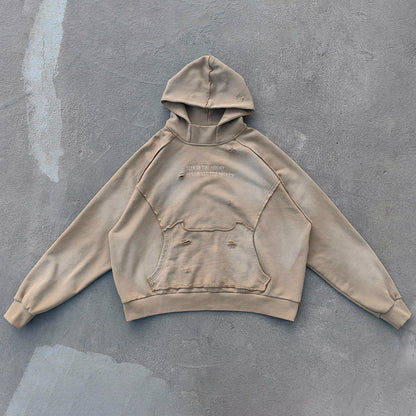 Distressed Deconstructed Hoodie - Life is Too Short Embroidery Y2K Streetwear