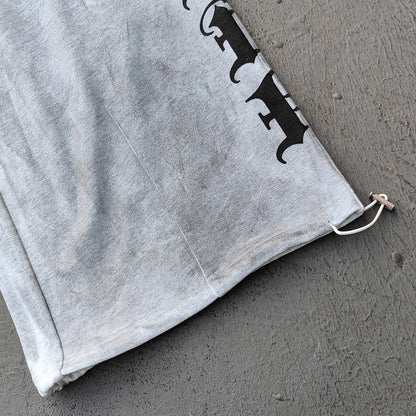 Holy Glory Sweatpants - Light Gray Acid Wash Gothic Font Print Drawstring Hem Wide Leg Y2K Streetwear