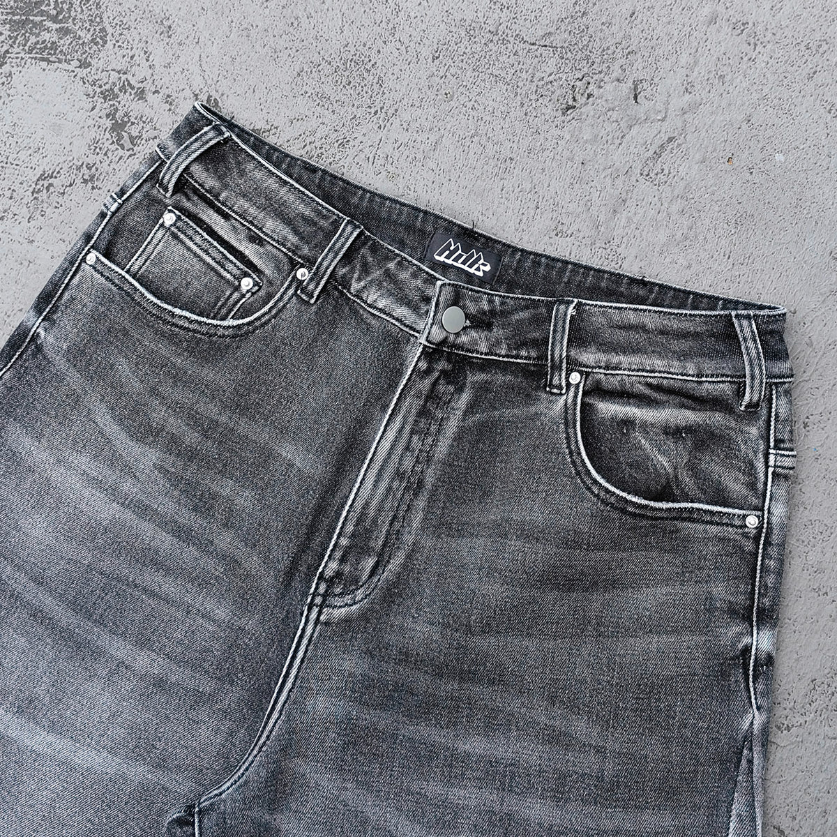 Wide Leg Jeans - Black Gray Acid Wash Multi Pocket Cargo Strap Frayed Hem Y2K Streetwear