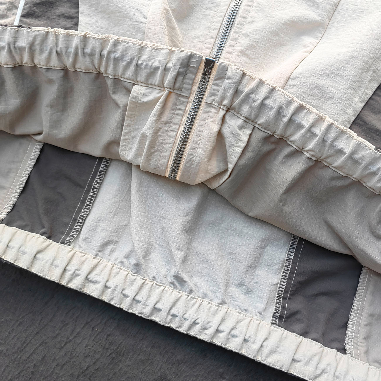 White Gray Color Block Tracksuit - Y2K Curved Piping Windbreaker Matching Set