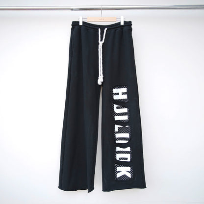 Custom Logo Printing Wide Leg Thick Cotton Track Jogger Pants Heavyweight Raw Hem Bottom Men Rhinestone Baggy Sweatpants