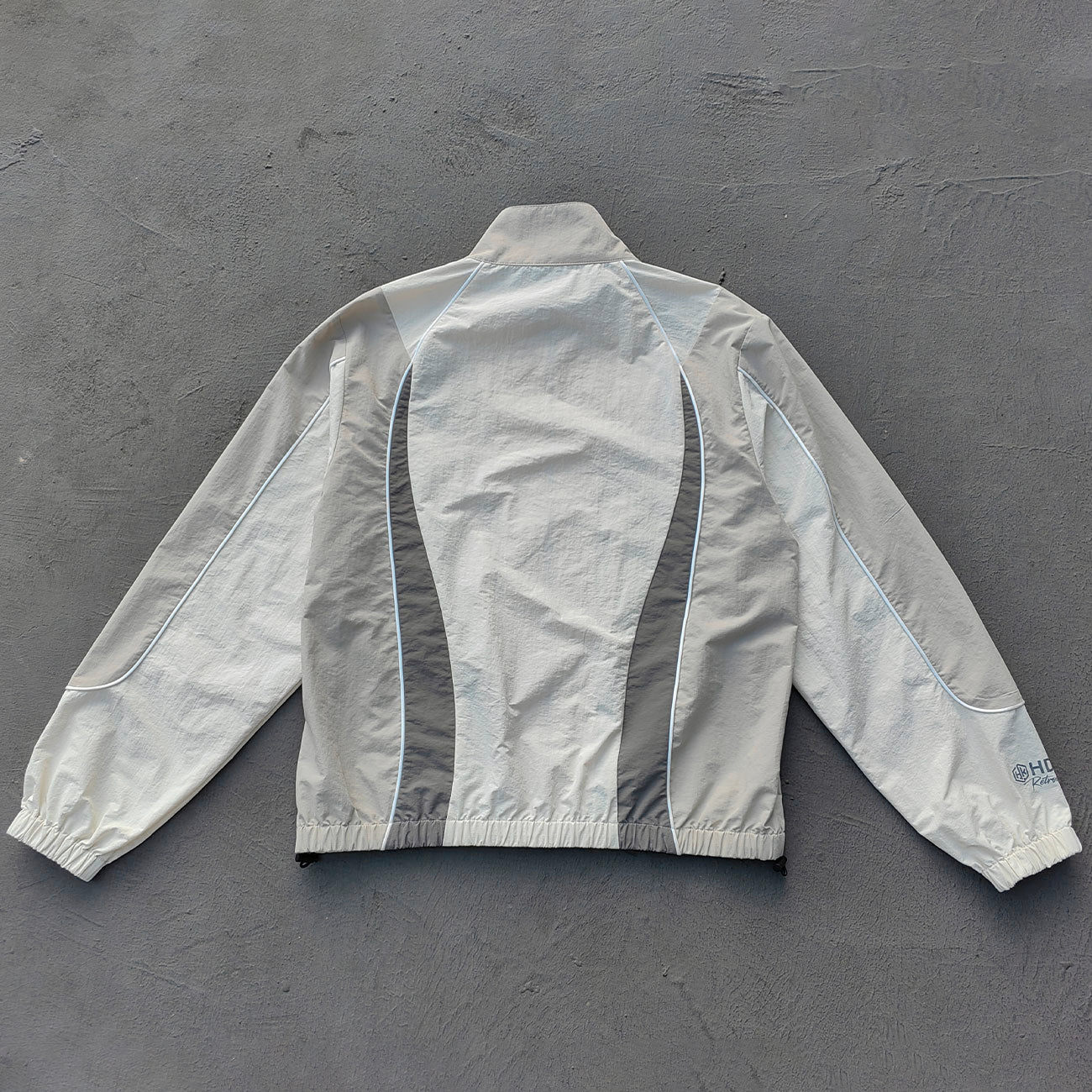 White Gray Color Block Tracksuit - Y2K Curved Piping Windbreaker Matching Set
