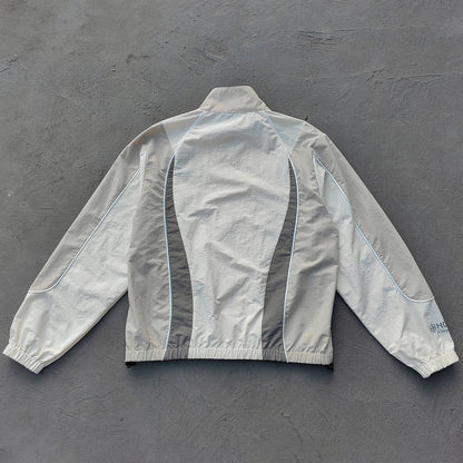 White Gray Color Block Tracksuit - Y2K Curved Piping Windbreaker Matching Set