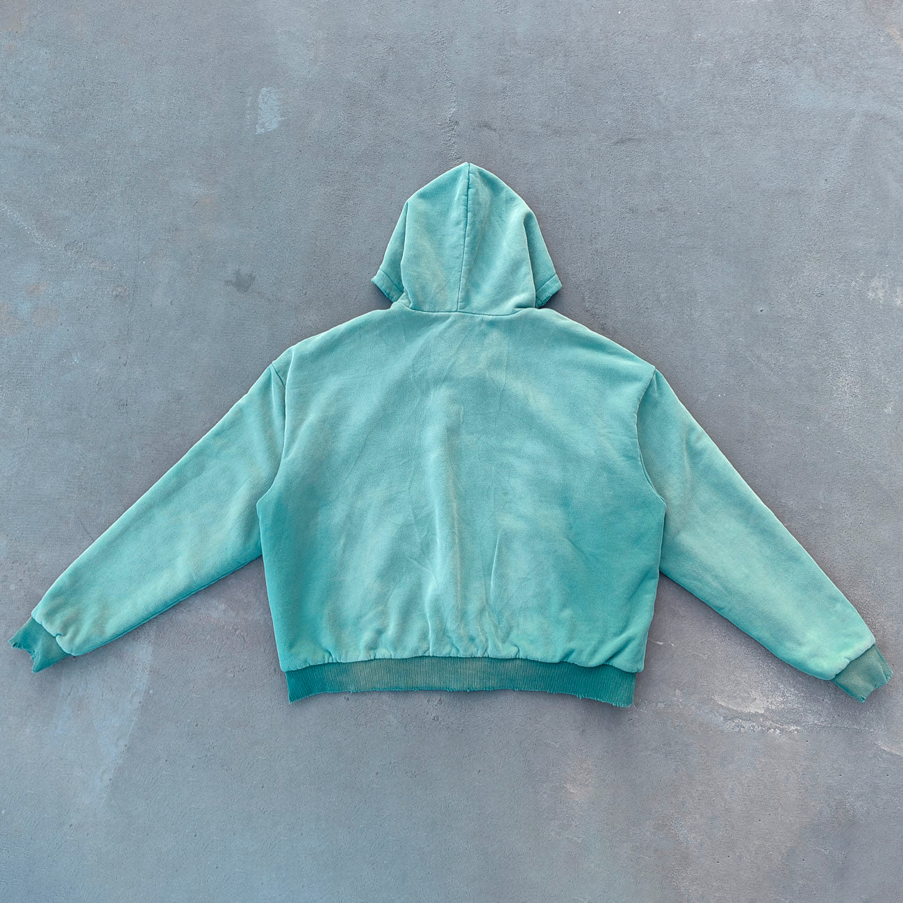 Reversible Zip Up Hoodie - Mint Green Waffle Knit Distressed Y2K Streetwear