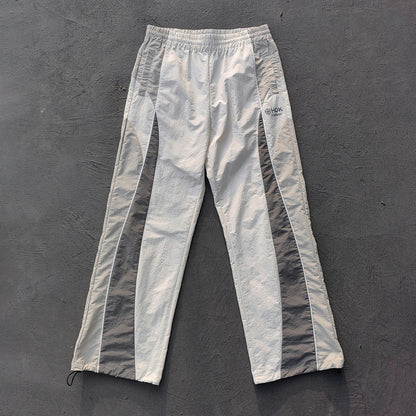 White Gray Color Block Tracksuit - Y2K Curved Piping Windbreaker Matching Set