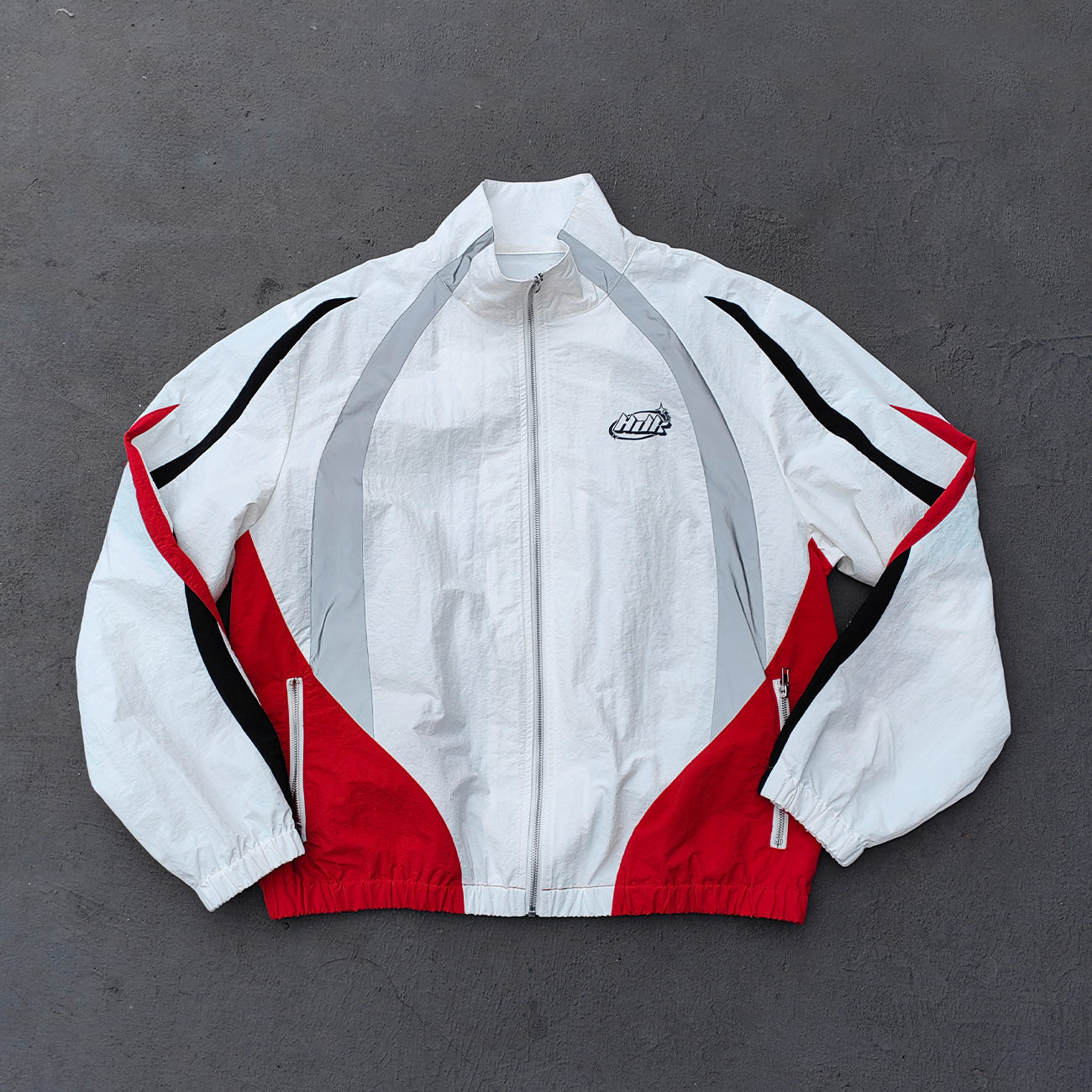 HDK Retro Track Suit - White Multi Color Panel Windbreaker Jacket & Shorts Y2K Oversized
