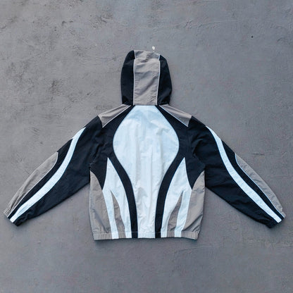Color Block Track Suit Set - White Black Gray Hooded Windbreaker Jacket Shorts Y2K Streetwear
