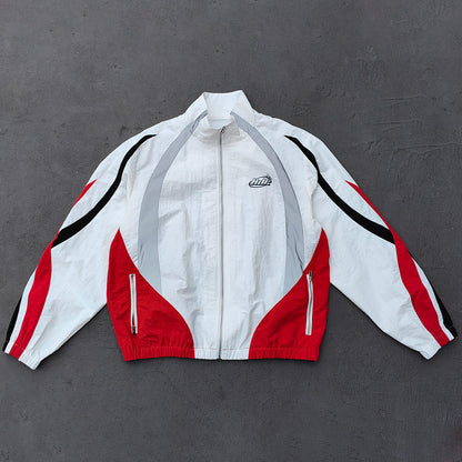 HDK Retro Track Suit - White Multi Color Panel Windbreaker Jacket & Shorts Y2K Oversized