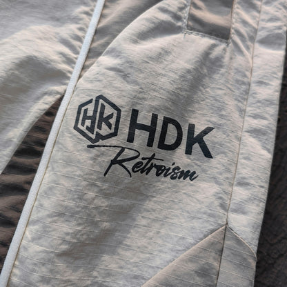 White Gray Color Block Tracksuit - Y2K Curved Piping Windbreaker Matching Set