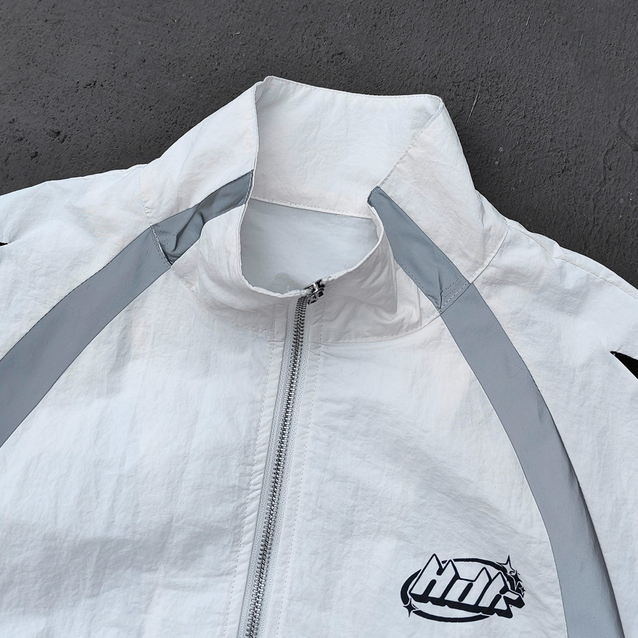 HDK Retro Track Suit - White Multi Color Panel Windbreaker Jacket & Shorts Y2K Oversized