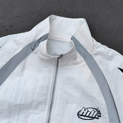 HDK Retro Track Suit - White Multi Color Panel Windbreaker Jacket & Shorts Y2K Oversized