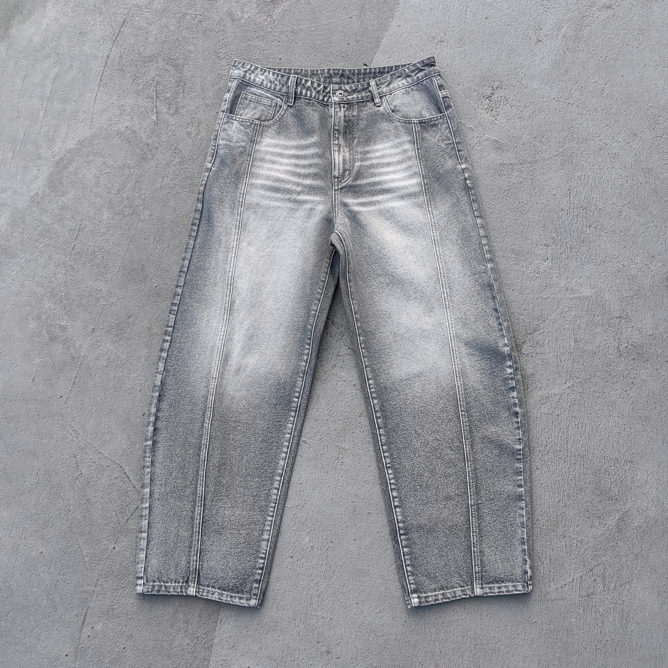 Acid Wash Baggy Jeans - Smoke Gray Pinched Seam Straight Leg Y2K Streetwear