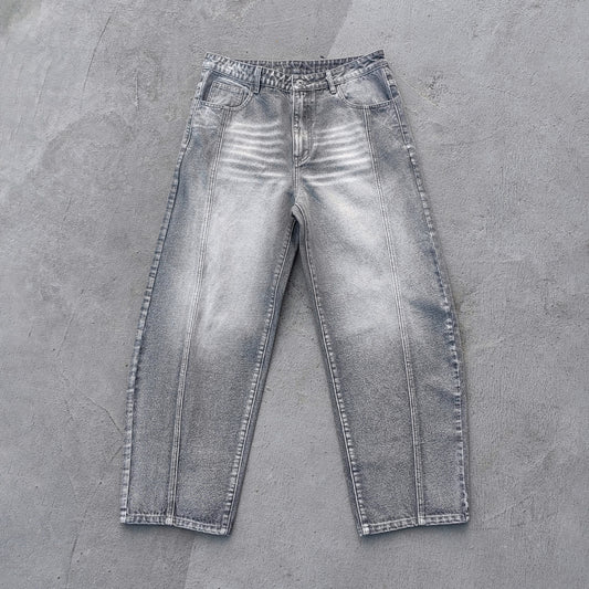 Acid Wash Baggy Jeans - Smoke Gray Pinched Seam Straight Leg Y2K Streetwear