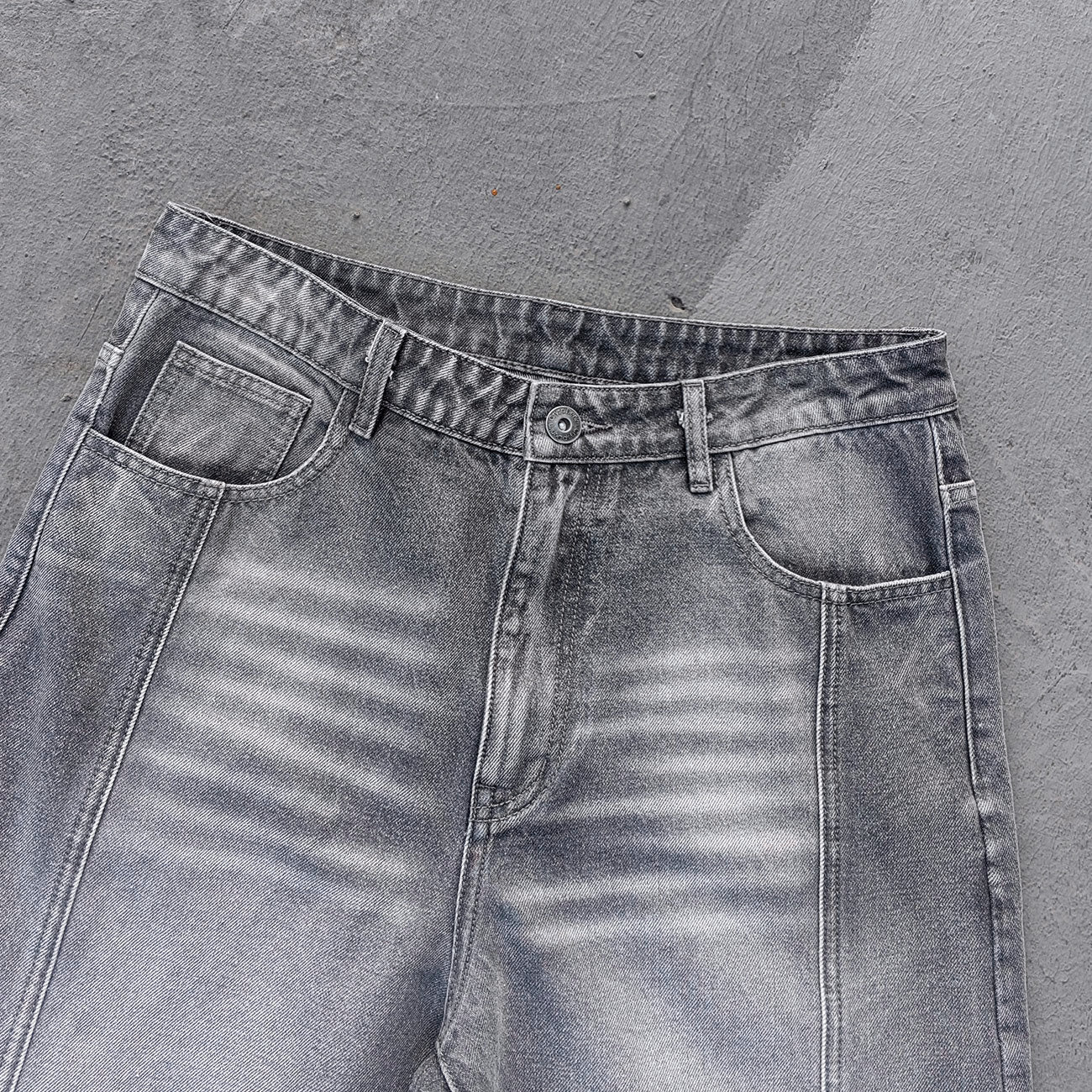 Acid Wash Baggy Jeans - Smoke Gray Pinched Seam Straight Leg Y2K Streetwear