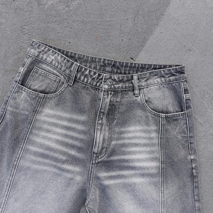 Acid Wash Baggy Jeans - Smoke Gray Pinched Seam Straight Leg Y2K Streetwear