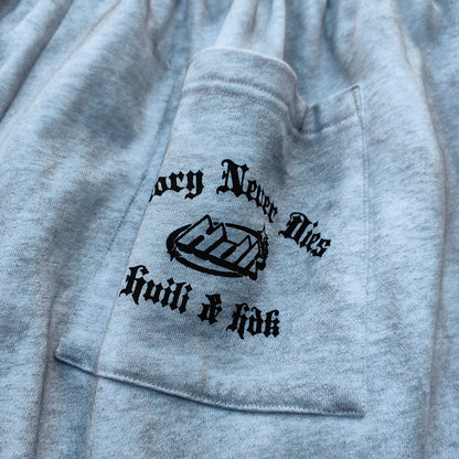 Holy Glory Sweatpants - Light Gray Acid Wash Gothic Font Print Drawstring Hem Wide Leg Y2K Streetwear