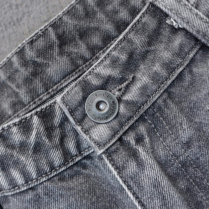 Acid Wash Baggy Jeans - Smoke Gray Pinched Seam Straight Leg Y2K Streetwear