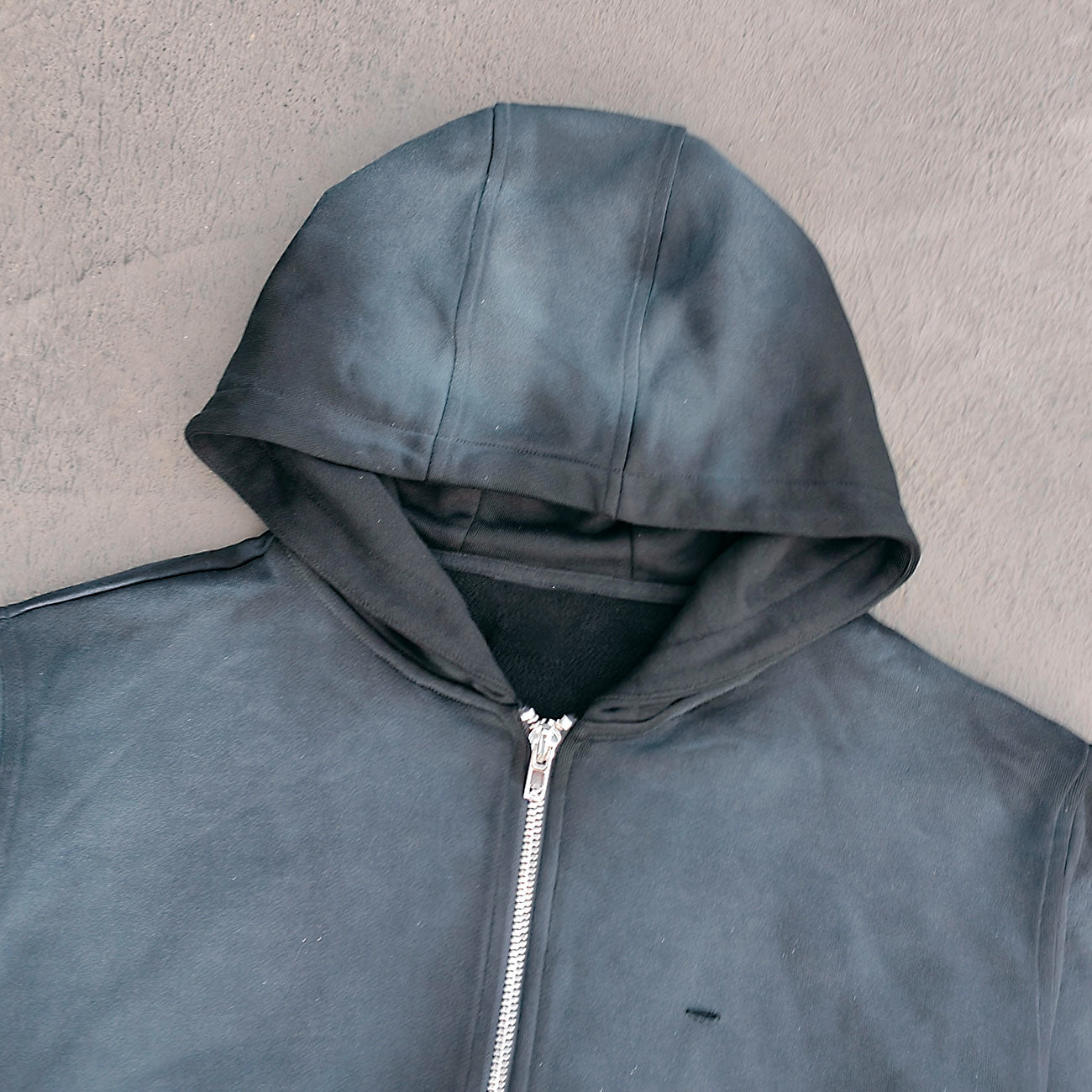 Gradient Wash Zip Up Hoodie - Black Frayed Distressed Y2K Streetwear
