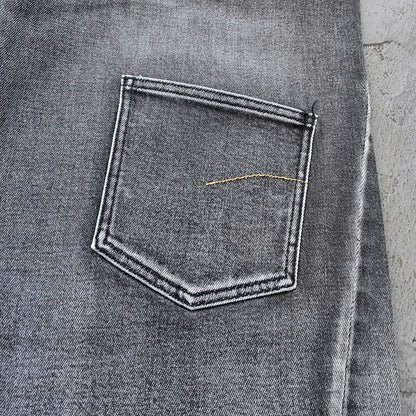 Wide Leg Jeans - Black Gray Acid Wash Multi Pocket Cargo Strap Frayed Hem Y2K Streetwear