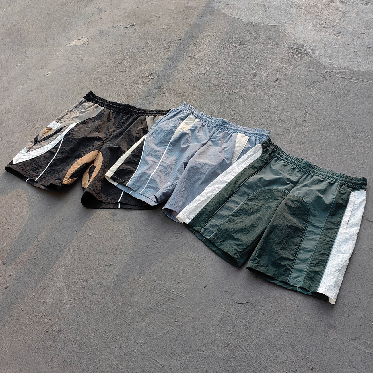 Color Block Track Shorts - Gray Blue Nylon Y2K Retro Athletic Streetwear