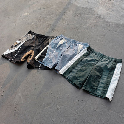 Color Block Track Shorts - Gray Blue Nylon Y2K Retro Athletic Streetwear