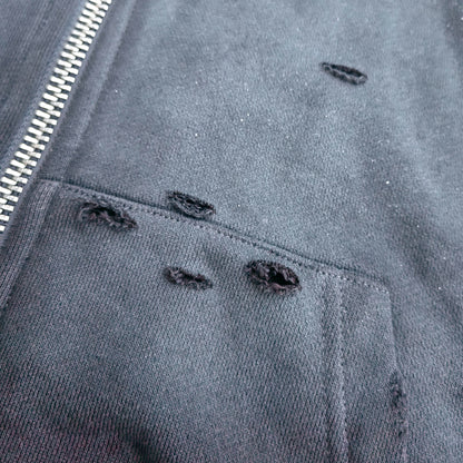 Gradient Wash Zip Up Hoodie - Black Frayed Distressed Y2K Streetwear
