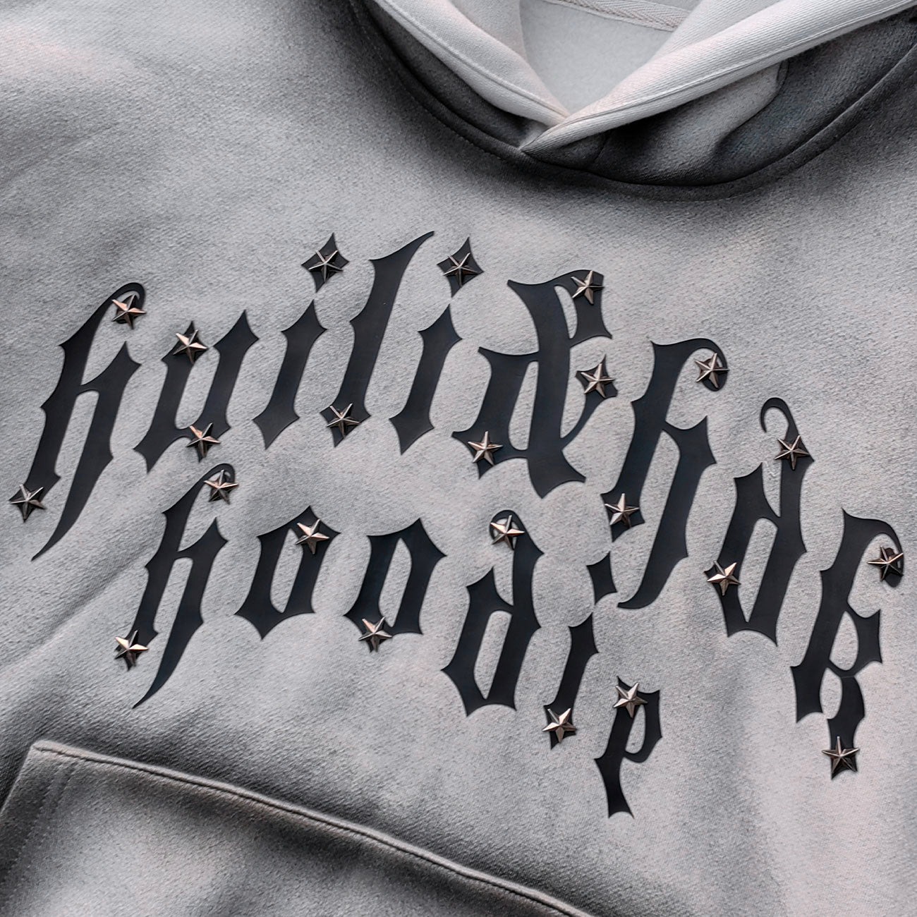 Gothic Font Hoodie - White Gray Gradient Wash Distressed Y2K Streetwear