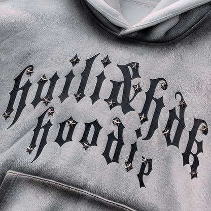 Gothic Font Hoodie - White Gray Gradient Wash Distressed Y2K Streetwear