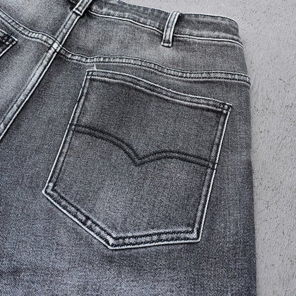 Wide Leg Jeans - Black Gray Acid Wash Multi Pocket Cargo Strap Frayed Hem Y2K Streetwear