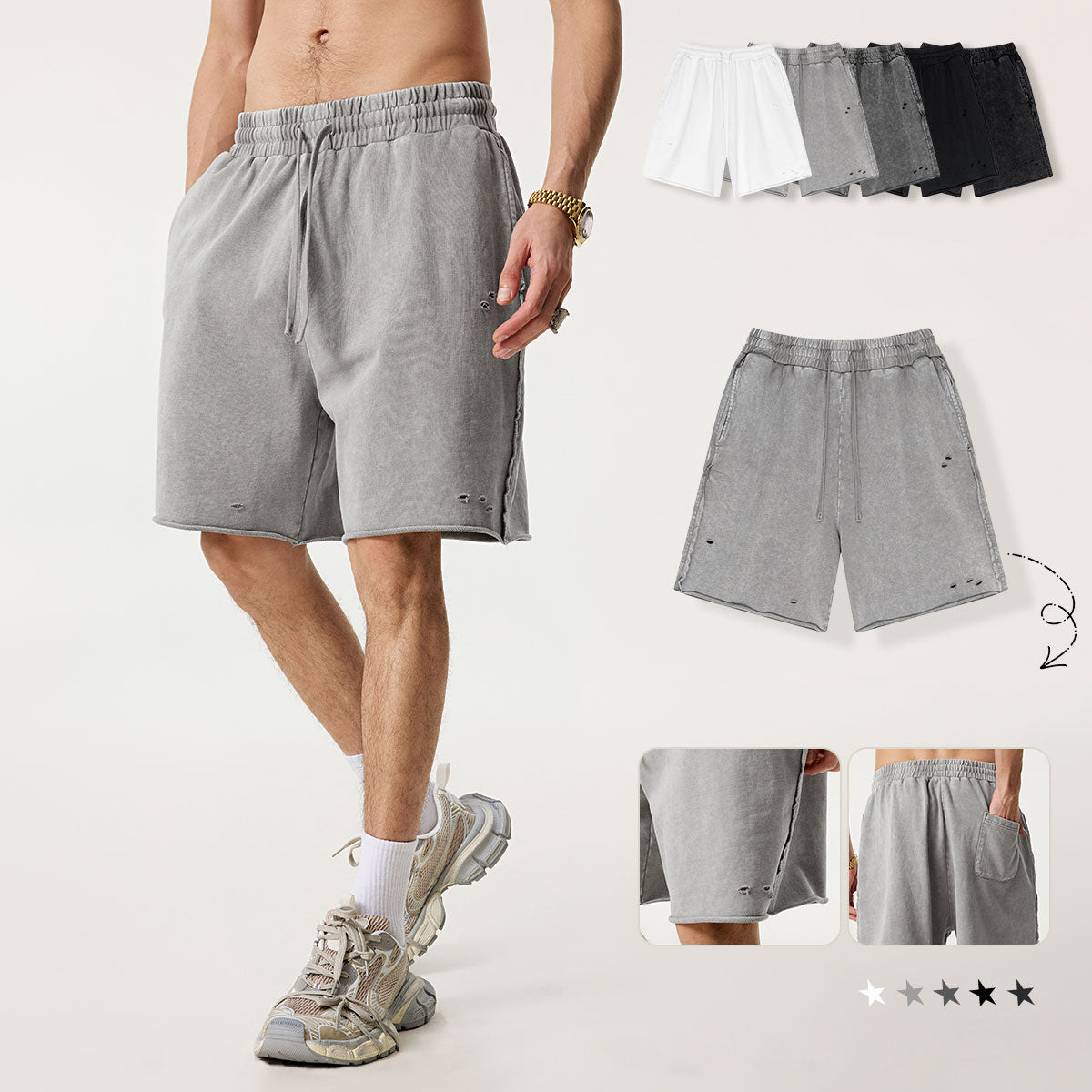 Green-washed casual shorts pure cotton sweatpants dopamine loose five-point pants men