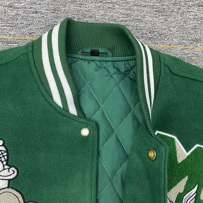 factory wholesale custom logo chenille embroidery letterman varsity jacket with leather sleeves