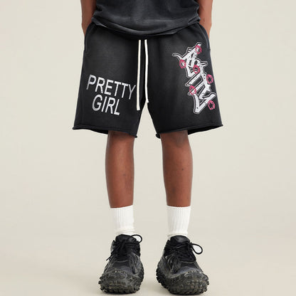 manufacturer American fashion brand gradient washed printed sport men's shorts vintage quarter pants