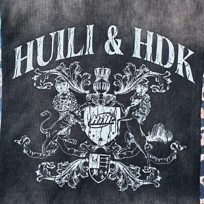Patchwork T-Shirt - Black Waffle Camo Leopard HUILI HDK Crest Print Y2K Streetwear