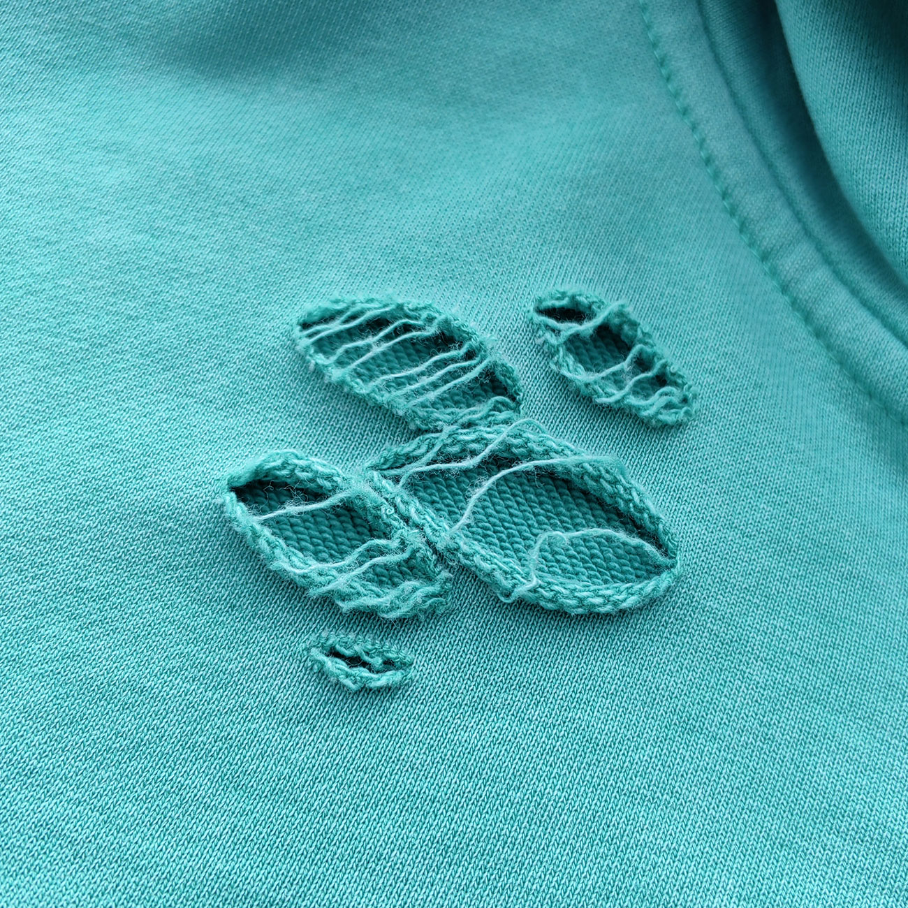 Heavily Distressed Zip Up Hoodie - Mint Studded Ripped Plaid Lining Y2K