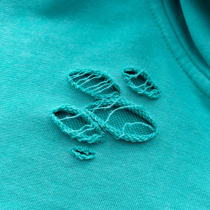 Heavily Distressed Zip Up Hoodie - Mint Studded Ripped Plaid Lining Y2K