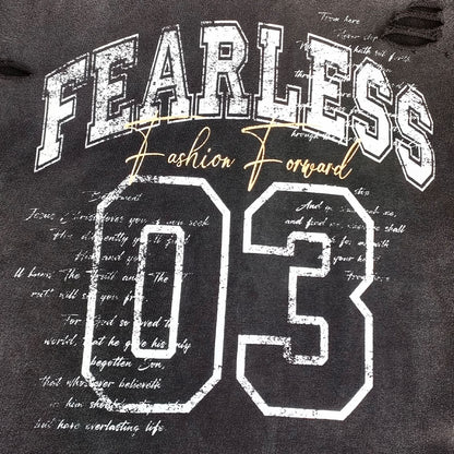 Camo Layered Crewneck - FEARLESS 03 Print Studded Rhinestone Distressed Sweatshirt
