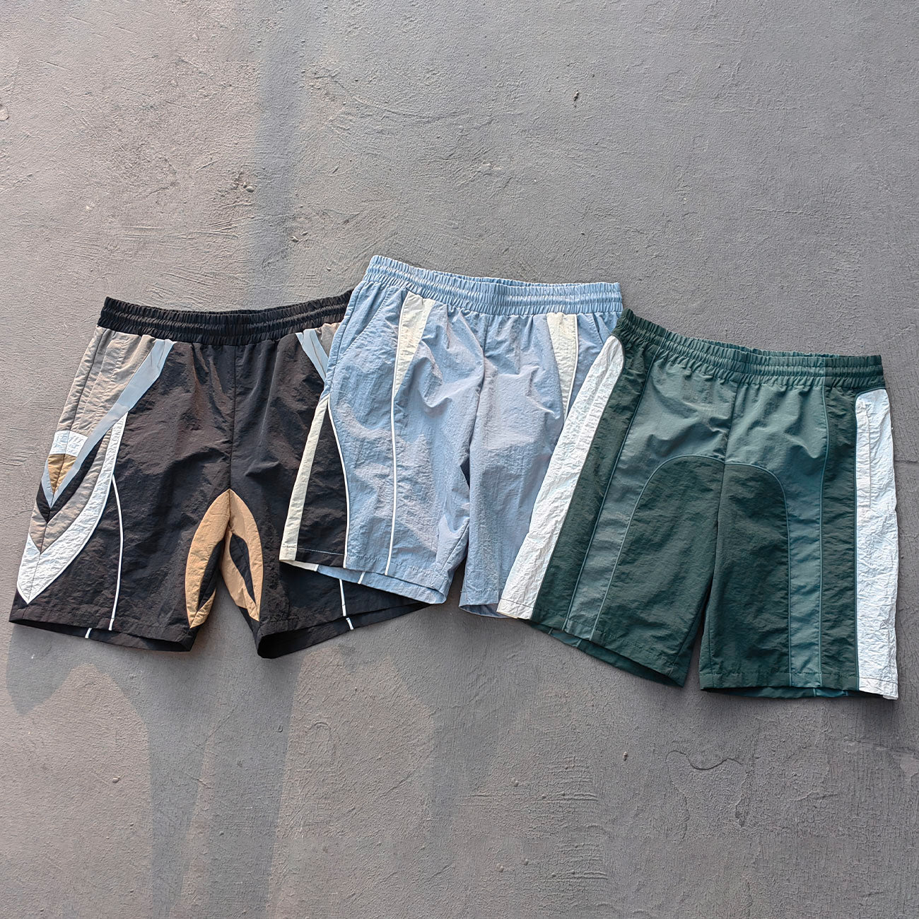 Color Block Track Shorts - Gray Blue Nylon Y2K Retro Athletic Streetwear