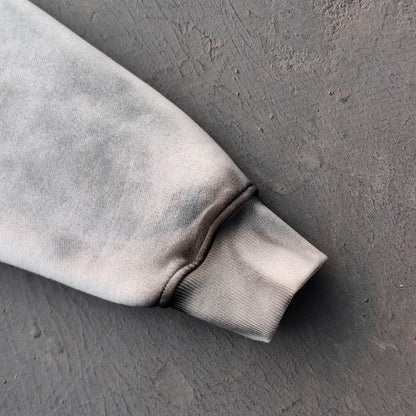Gothic Font Hoodie - White Gray Gradient Wash Distressed Y2K Streetwear