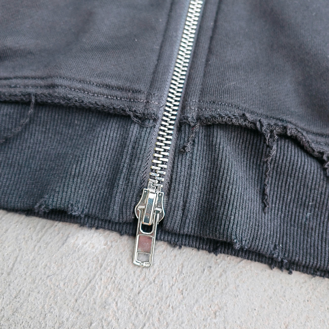 Gradient Wash Zip Up Hoodie - Black Frayed Distressed Y2K Streetwear