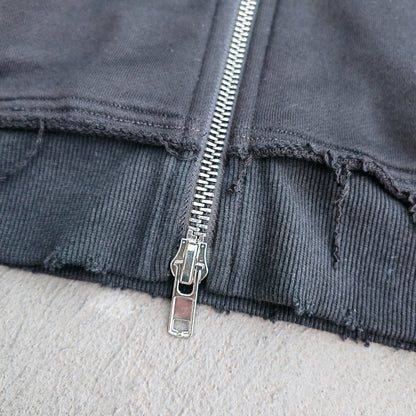 Gradient Wash Zip Up Hoodie - Black Frayed Distressed Y2K Streetwear