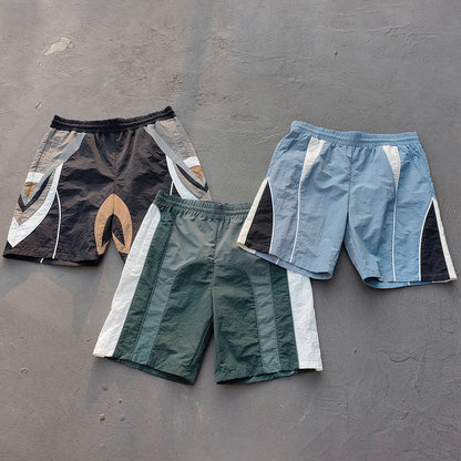 Color Block Track Shorts - Gray Blue Nylon Y2K Retro Athletic Streetwear