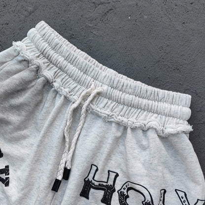 Y2K Gothic Sweatpants - Light Gray Wash Holy Glory Print Angel Statue Collage Paneled Wide Leg Baggy Oversized