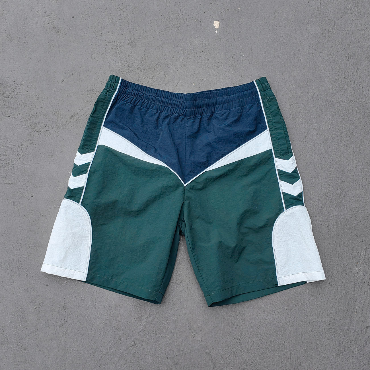 Color Block Track Suit Set - Navy Green White Collared Windbreaker Jacket Shorts Y2K Streetwear