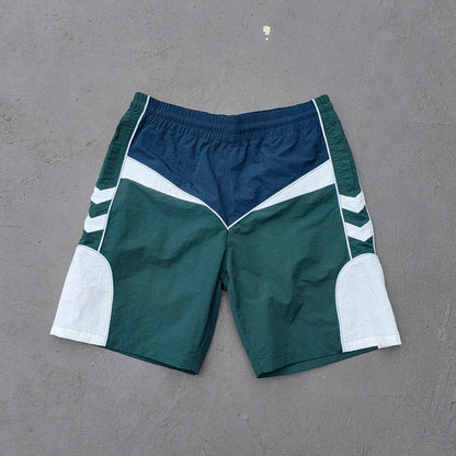 Color Block Track Suit Set - Navy Green White Collared Windbreaker Jacket Shorts Y2K Streetwear
