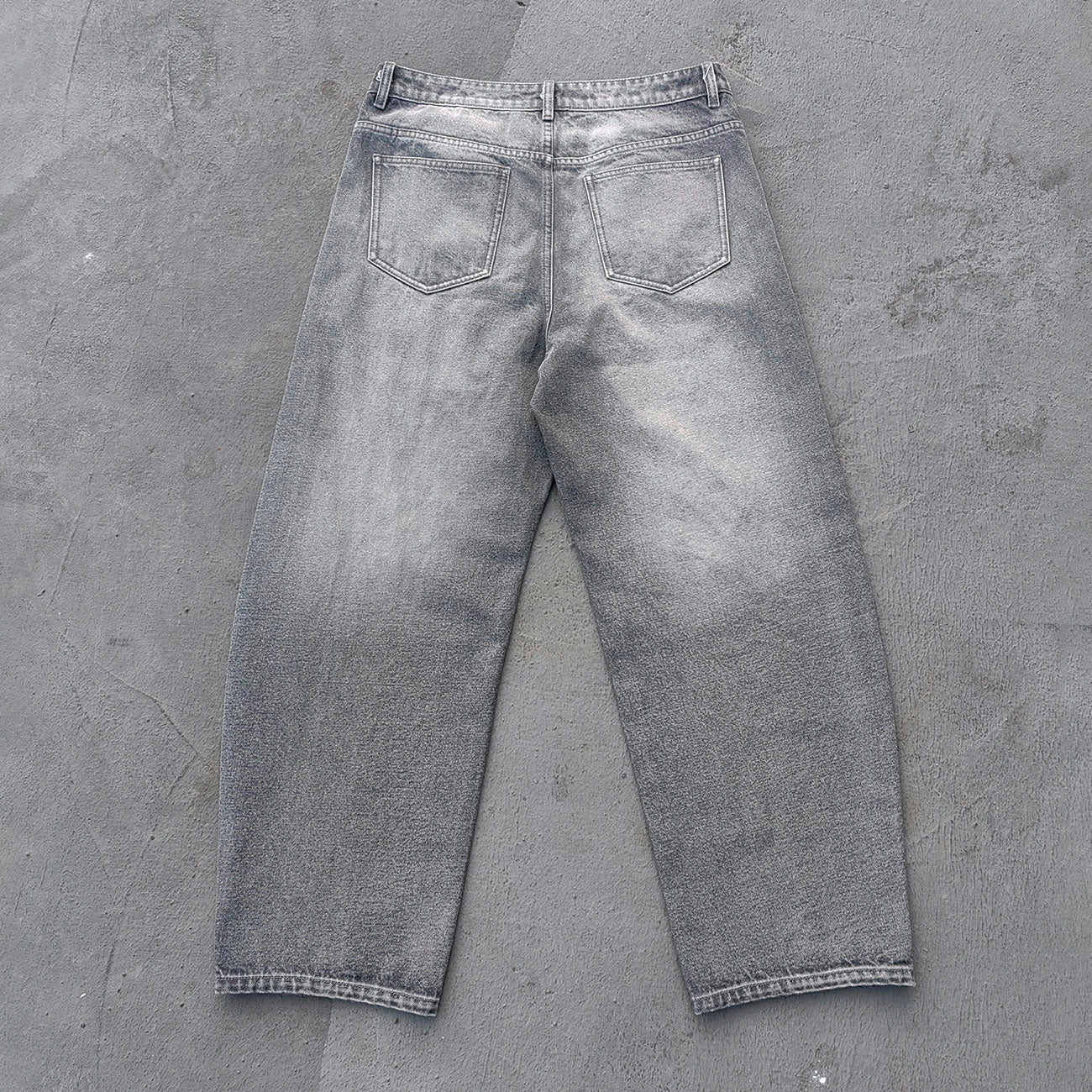 Acid Wash Baggy Jeans - Smoke Gray Pinched Seam Straight Leg Y2K Streetwear