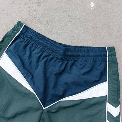 Color Block Track Suit Set - Navy Green White Collared Windbreaker Jacket Shorts Y2K Streetwear