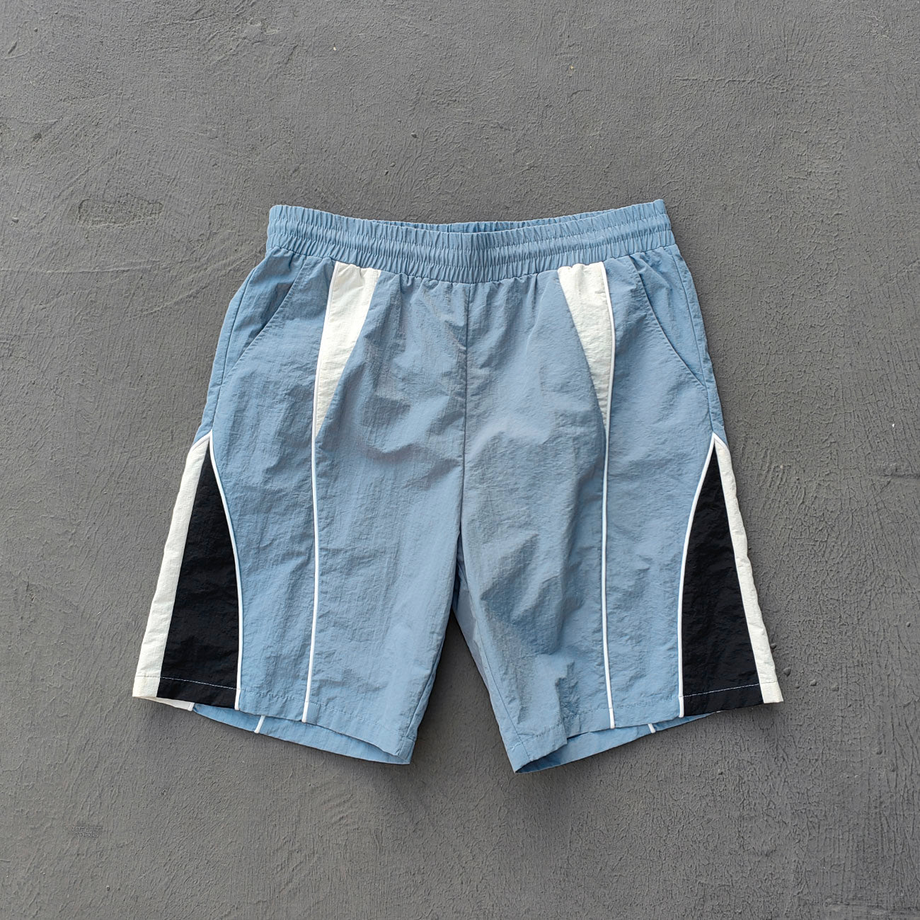 Color Block Track Shorts - Gray Blue Nylon Y2K Retro Athletic Streetwear